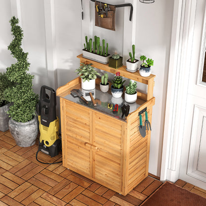 Wooden Storage Cabinet with Galvanized Metal Countertop-Natural