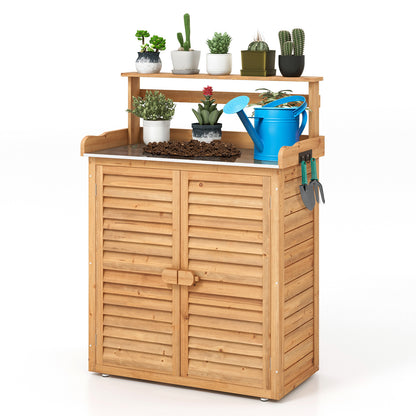 Wooden Storage Cabinet with Galvanized Metal Countertop-Natural