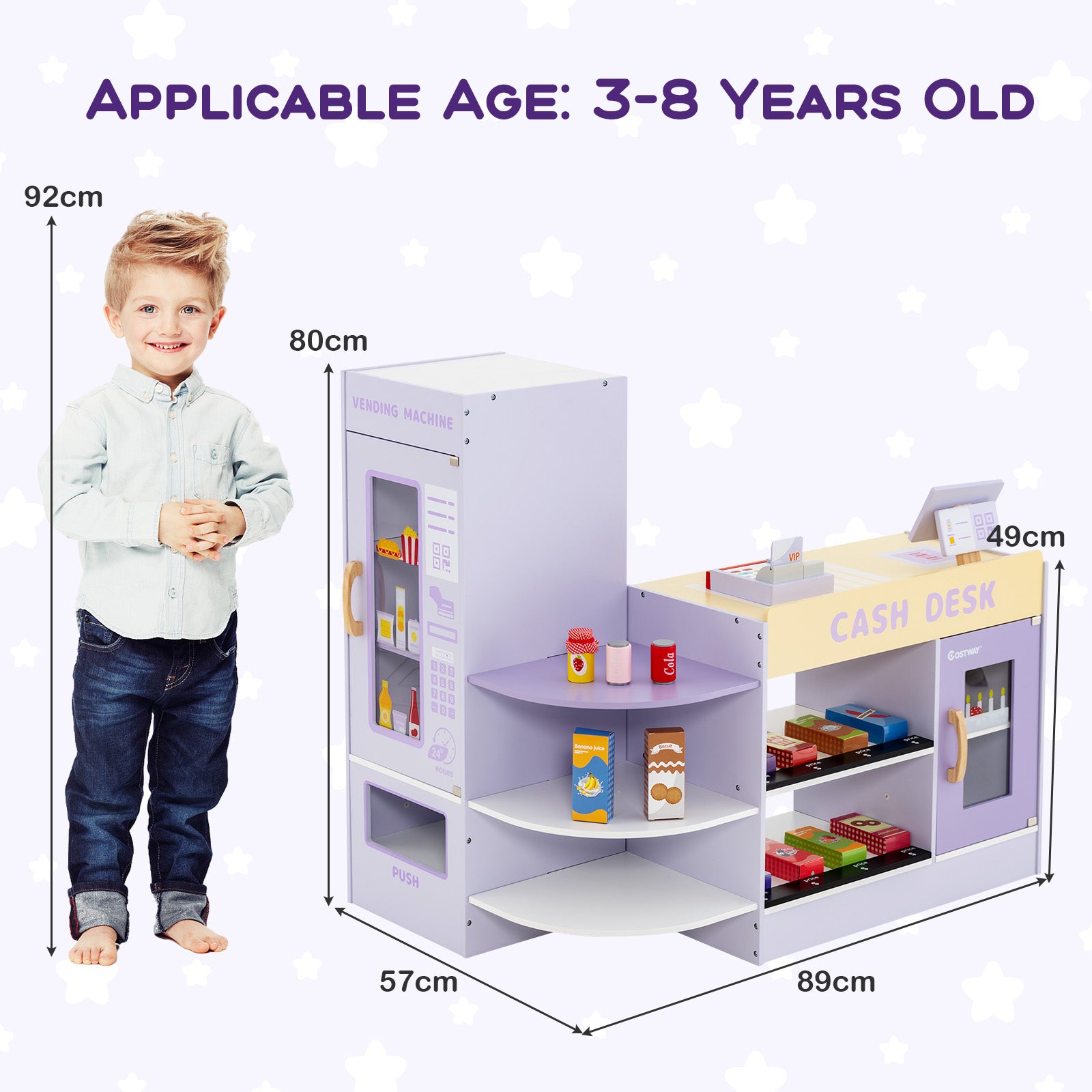 Kids Wooden Grocery Store Supermarket Play Toy Set-Purple