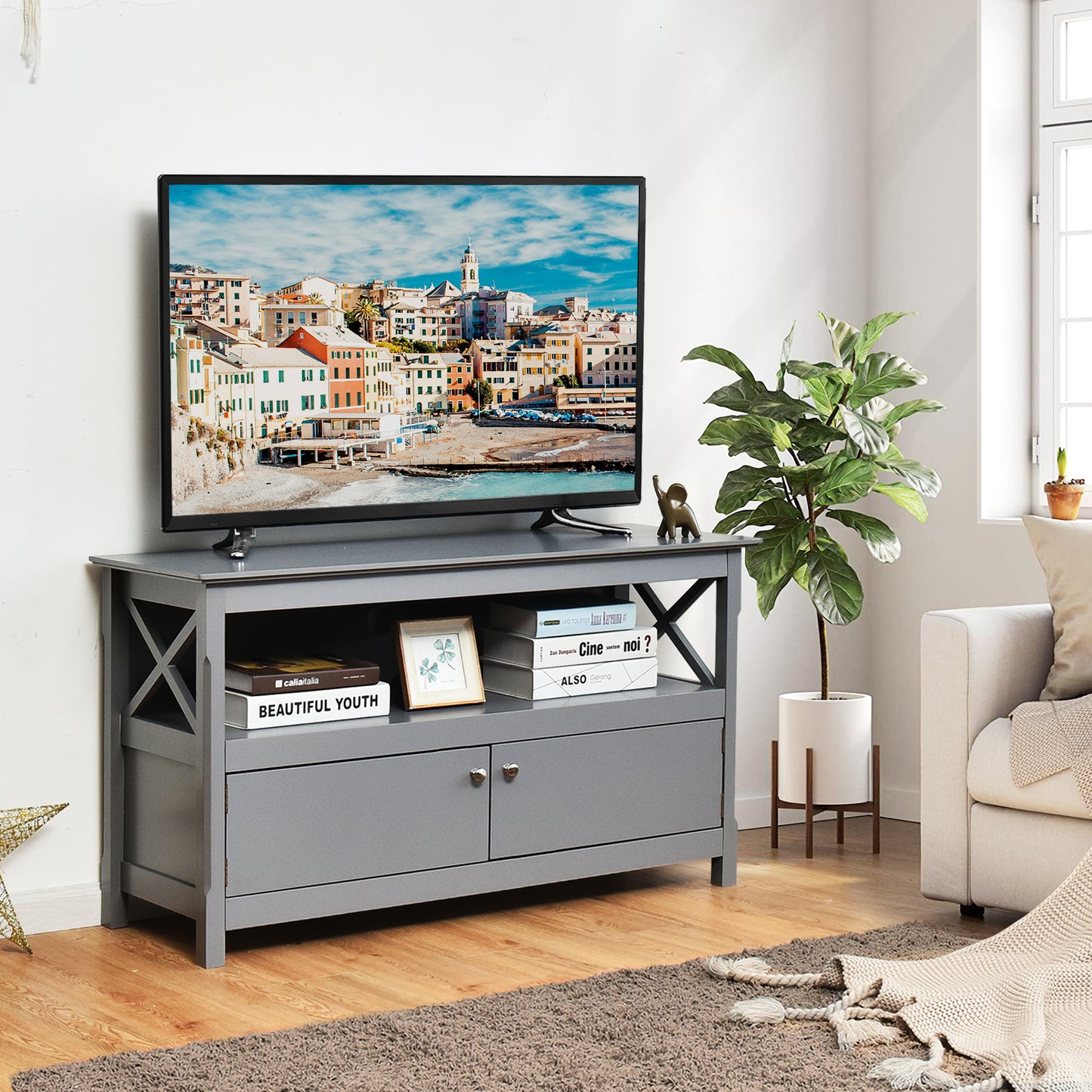 Wooden TV Stand for TVs up to 50 Inches-Grey