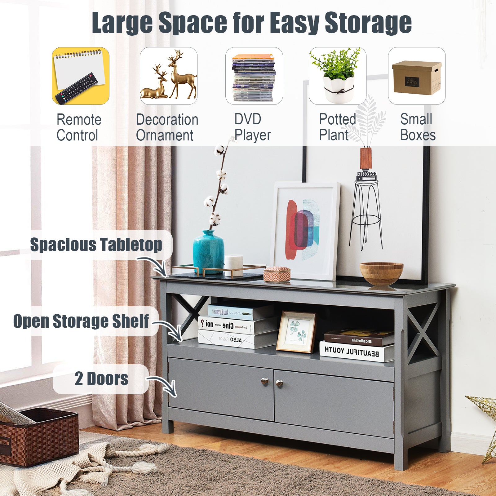 Wooden TV Stand for TVs up to 50 Inches-Grey