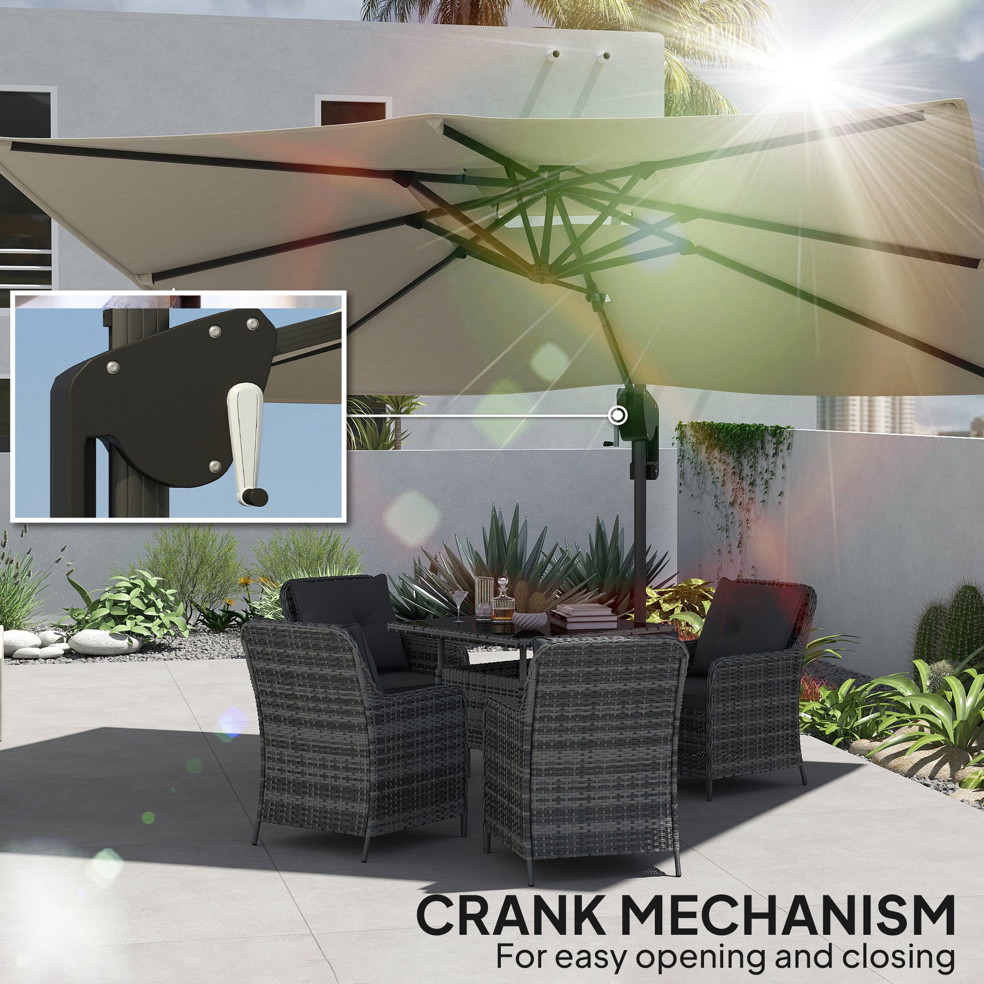 Outsunny 3.7 x 2.7 m Cantilever Parasol w/ 360° Rotation and Easy Tilt Adjustment, Aluminium Hanging Offset Outdoor Umbrella w/ Double Top and Cross Base, UPF50+ Hanging Sun Shade, Black