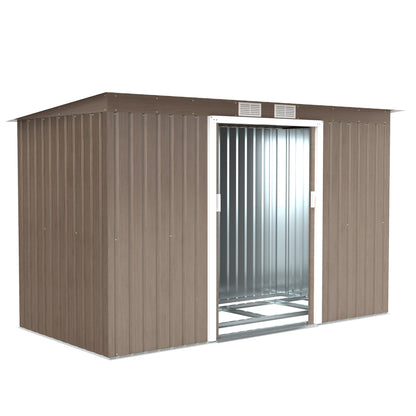 Outsunny 4 x 9ft Metal Shed, with Foundation Shed - Brown