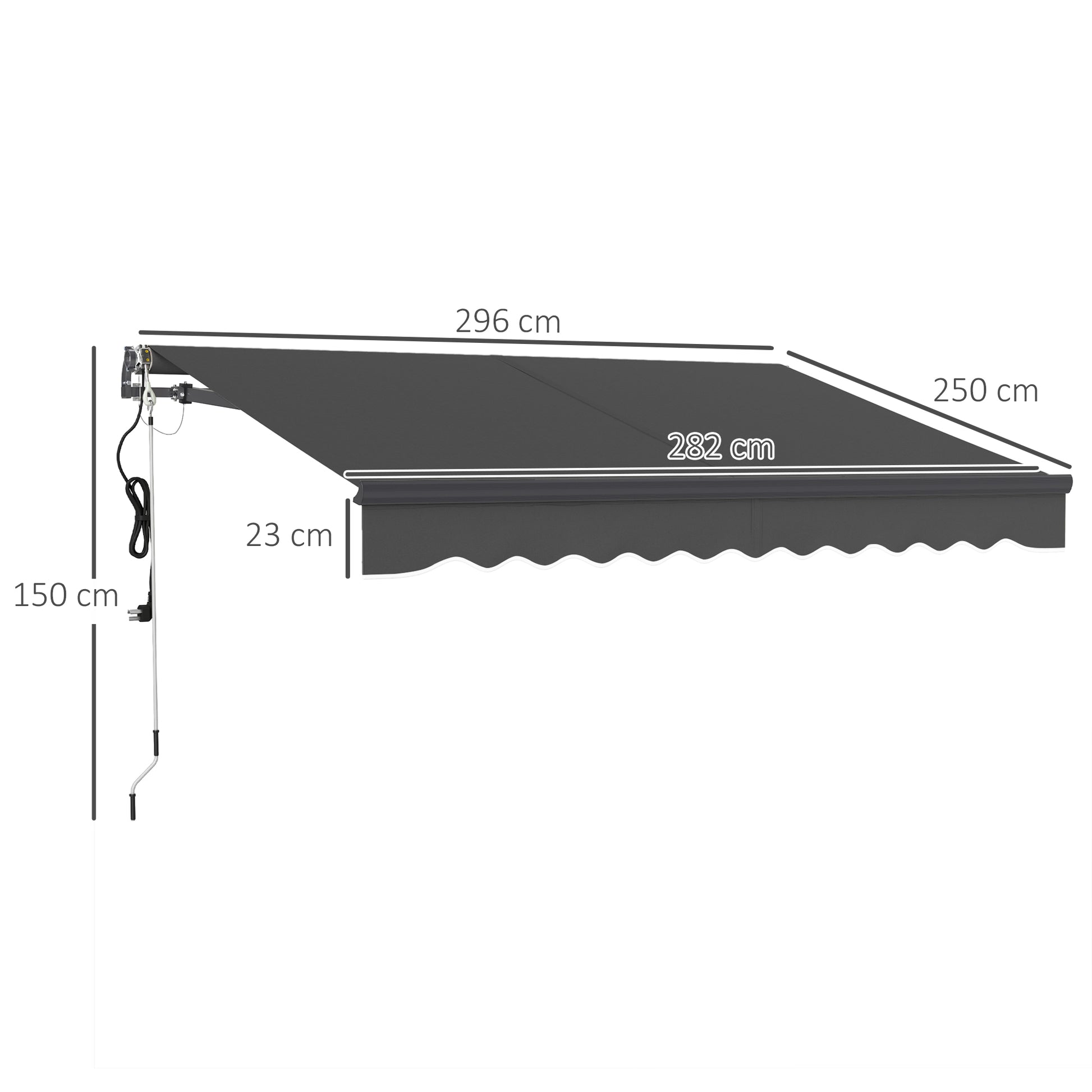 Outsunny 3 x 2.5m Electric Awning with Remote Controller, Aluminium Frame DIY Retractable Awning, UV30+ Sun Shade Canopy for Garden Patio Deck Door Window, Dark Grey