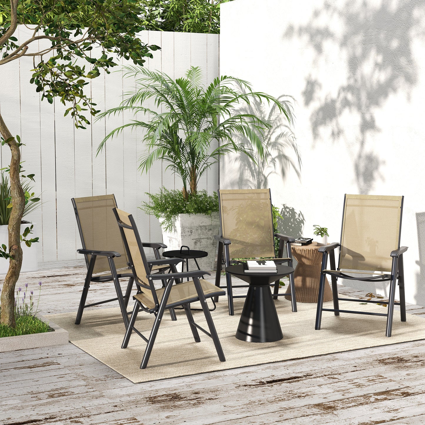 Outsunny Set of Four Folding Garden Chairs - Light Brown
