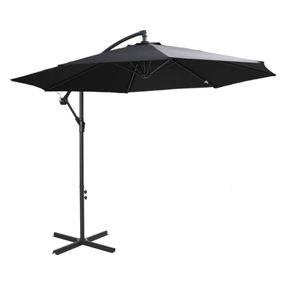 Outsunny 2.45m Overhanging Cantilever Parasol, Heavy Duty Waterproof Garden Umbrella with Cross Base, Black