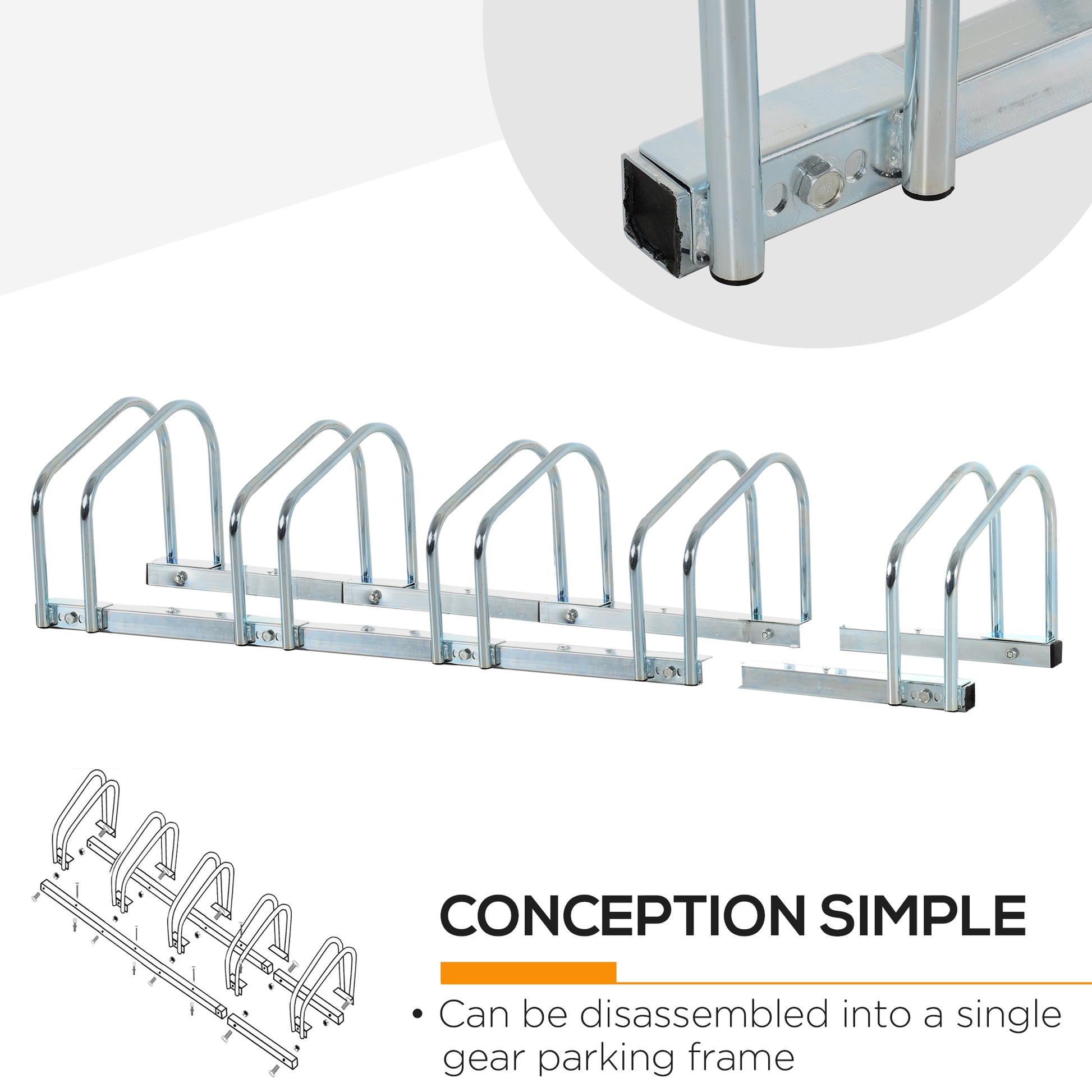 HOMCOM 5-Bike Floor Parking Stand Silver