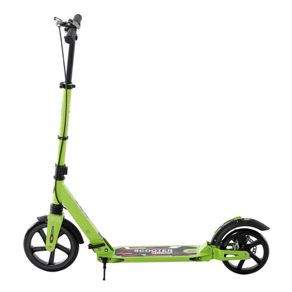 HOMCOM Teens Adult Kick Scooter Foldable Adjustable Aluminum Ride On Toy For 14+ w/ Dual Brake System, Shock Mitigation System - Green 95.5-110.5H CM