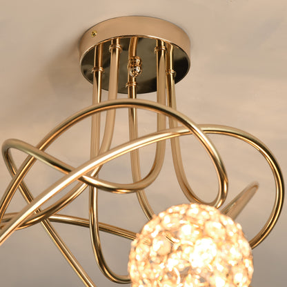 HOMCOM Crystal Chandelier Modern Pendant Light for Living Room with 5 Ball Lampshades 5 G9 Bulbs Required Gold Tone