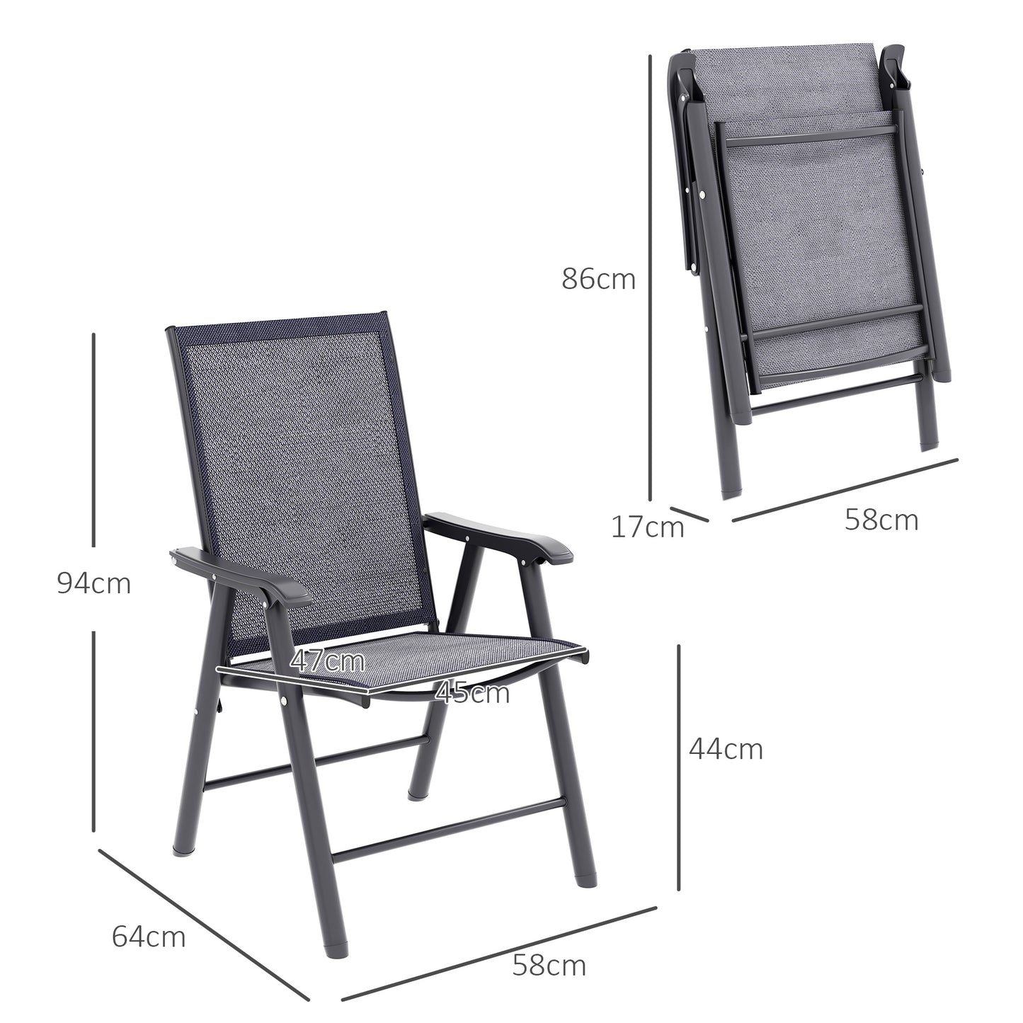 Outsunny Set of Four Folding Garden Chairs - Charcoal Grey