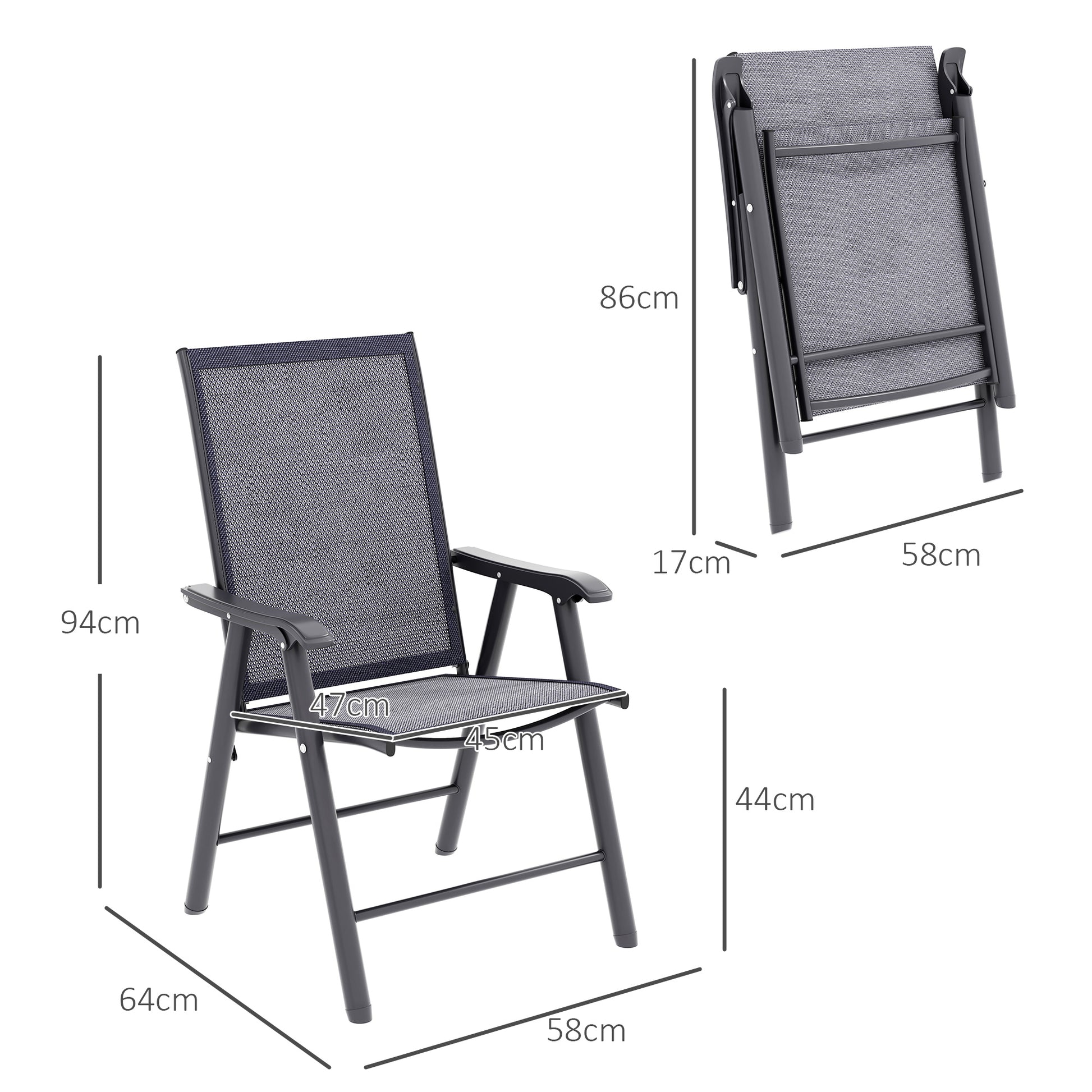 Outsunny Set of Four Folding Garden Chairs - Charcoal Grey
