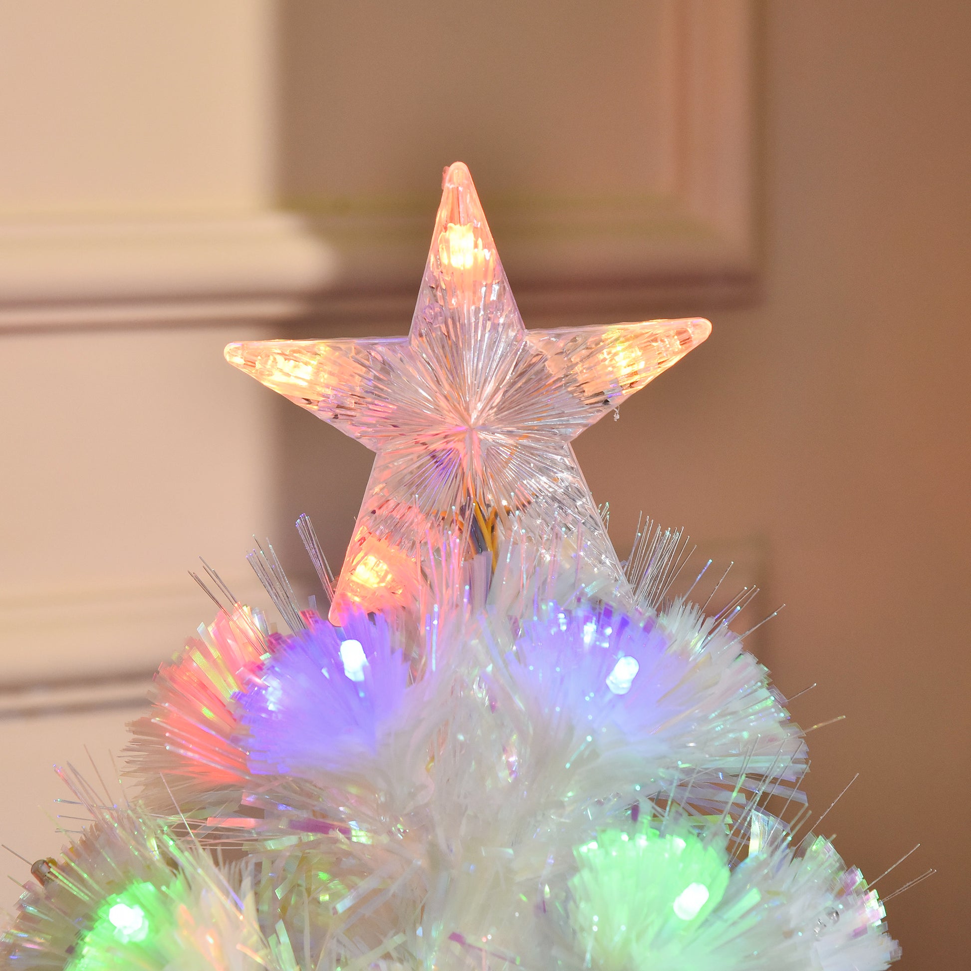 HOMCOM 3 Feet Prelit Artificial Christmas Tree with Fiber Optic LED Light, Holiday Home Xmas Decoration, White