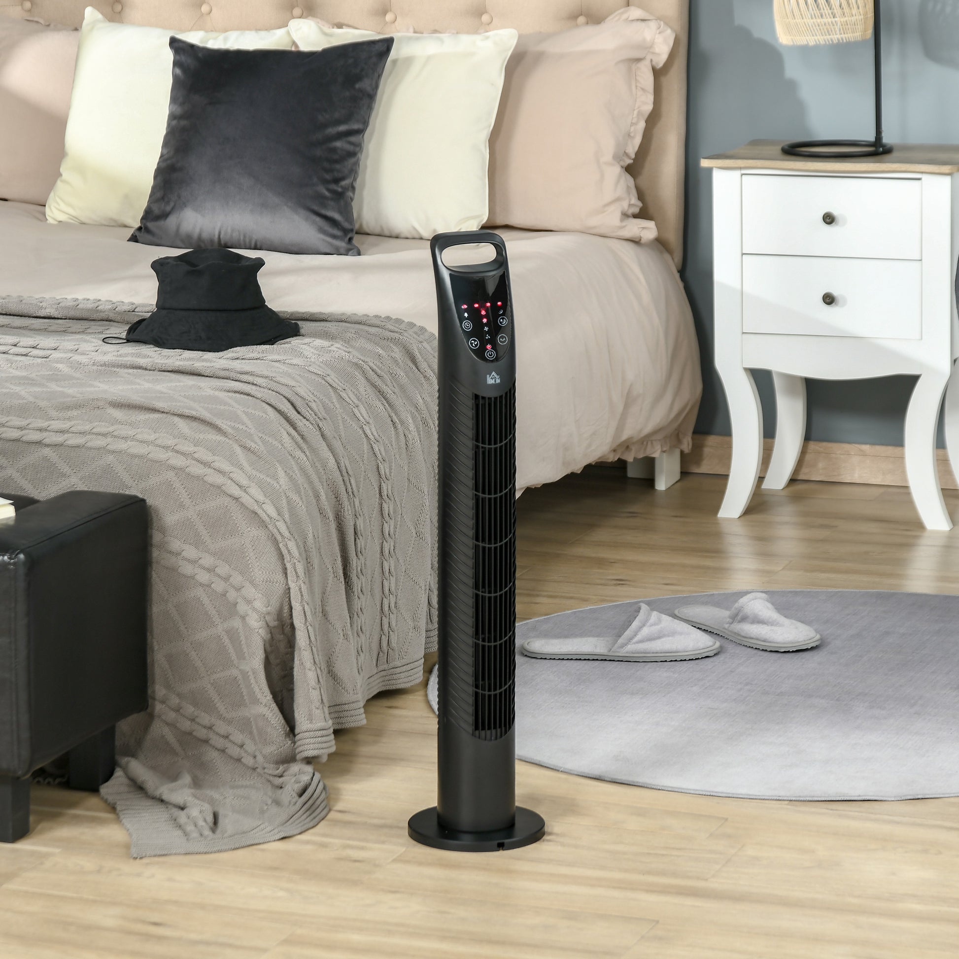 HOMCOM Tower Fan Oscillating 3 Speeds 3 Winds 40W w/ Remote Control Timer Moving Head Quiet Operation Home Office Bedroom Black - 78.5H cm