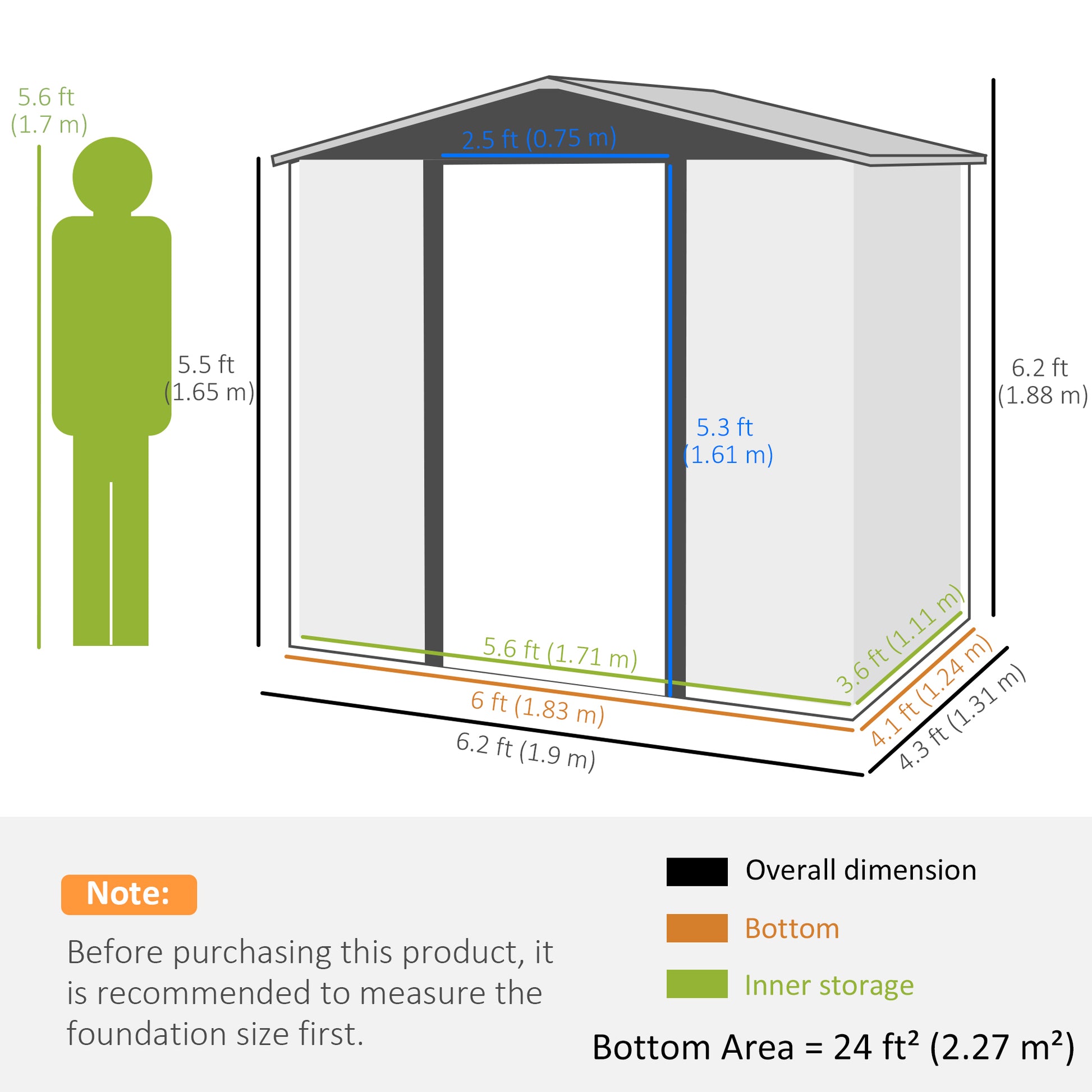 Outsunny 4 x 6ft Galvanised Steel Garden Shed, with Lock and Gloves - Oak