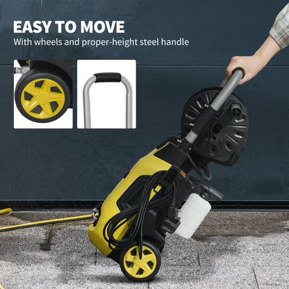 Outsunny 1800W High Pressure Washer, 150 Bar Pressure, 420 L/h Flow, Portable Power Washer Jet Wash Cleaner with Adjustable Nozzle, 6M Hose, Hose Reel, Steel Handle for Home Patio Car Driveway, Yellow