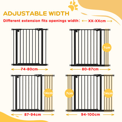 PawHut Metal 74-100cm Wide Adjustable Dog Gate Black