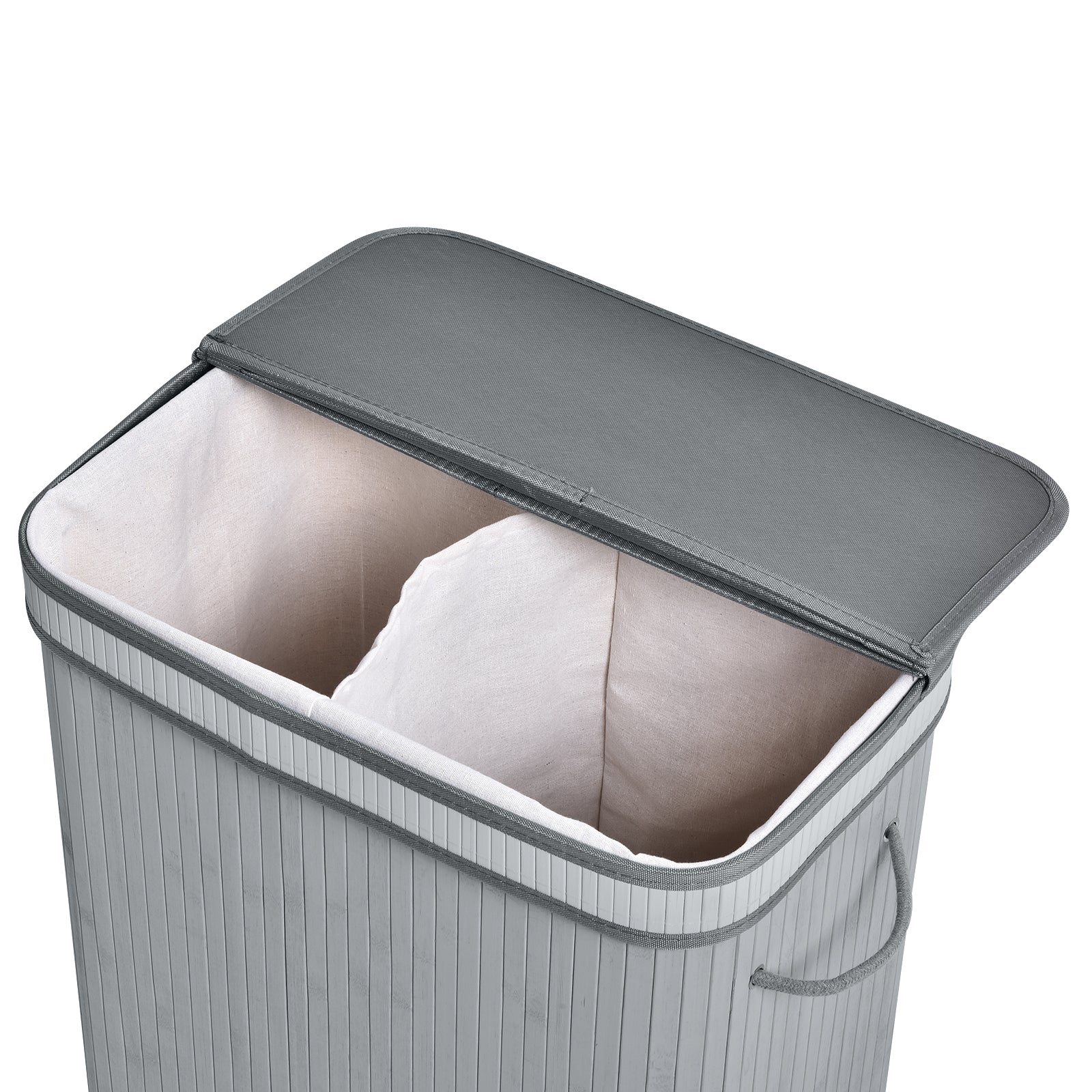 HOMCOM 100L Natural Wood Laundry Basket One Compartment w/Flip Lid Removable Lining Handles Board Base Durable Water-Resistant Dirty Clothes Grey