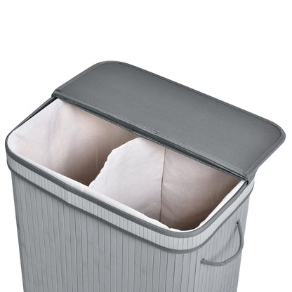 HOMCOM 100L Natural Wood Laundry Basket One Compartment w/Flip Lid Removable Lining Handles Board Base Durable Water-Resistant Dirty Clothes Grey