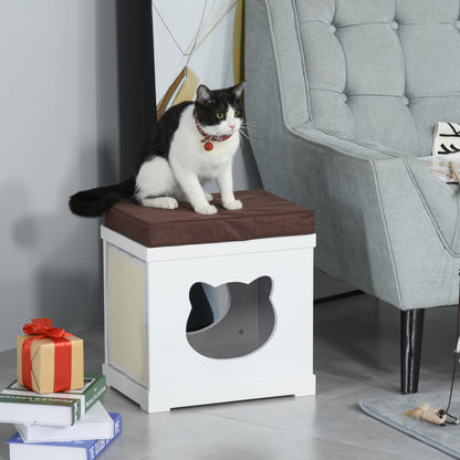 PawHut Cat House Bed Cat Scratching Cube for Small Cat Pet Furniture with Removable Scratching Pad and Soft Cushion White