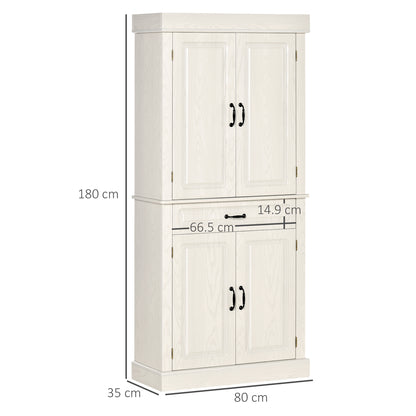 HOMCOM Kitchen Cupboard with 4 Doors, Freestanding Storage Cabinet with Wide Drawer and Shelves for Living Room, 180cm, White Wood Grain
