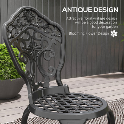 Outsunny Three-Piece Aluminium Floral Bistro Set - Black