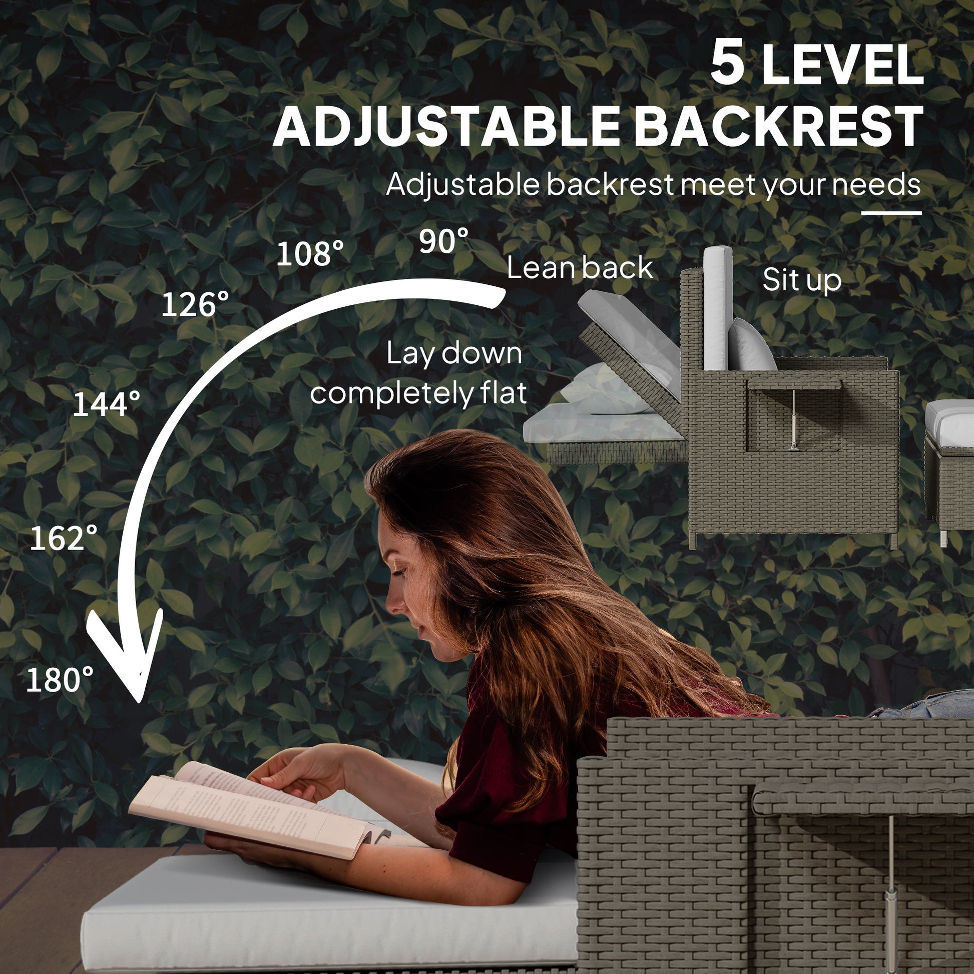 Outsunny Rattan Day Bed, with Footstool - Light Grey