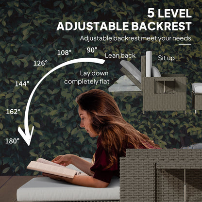 Outsunny Rattan Day Bed, with Footstool - Light Grey