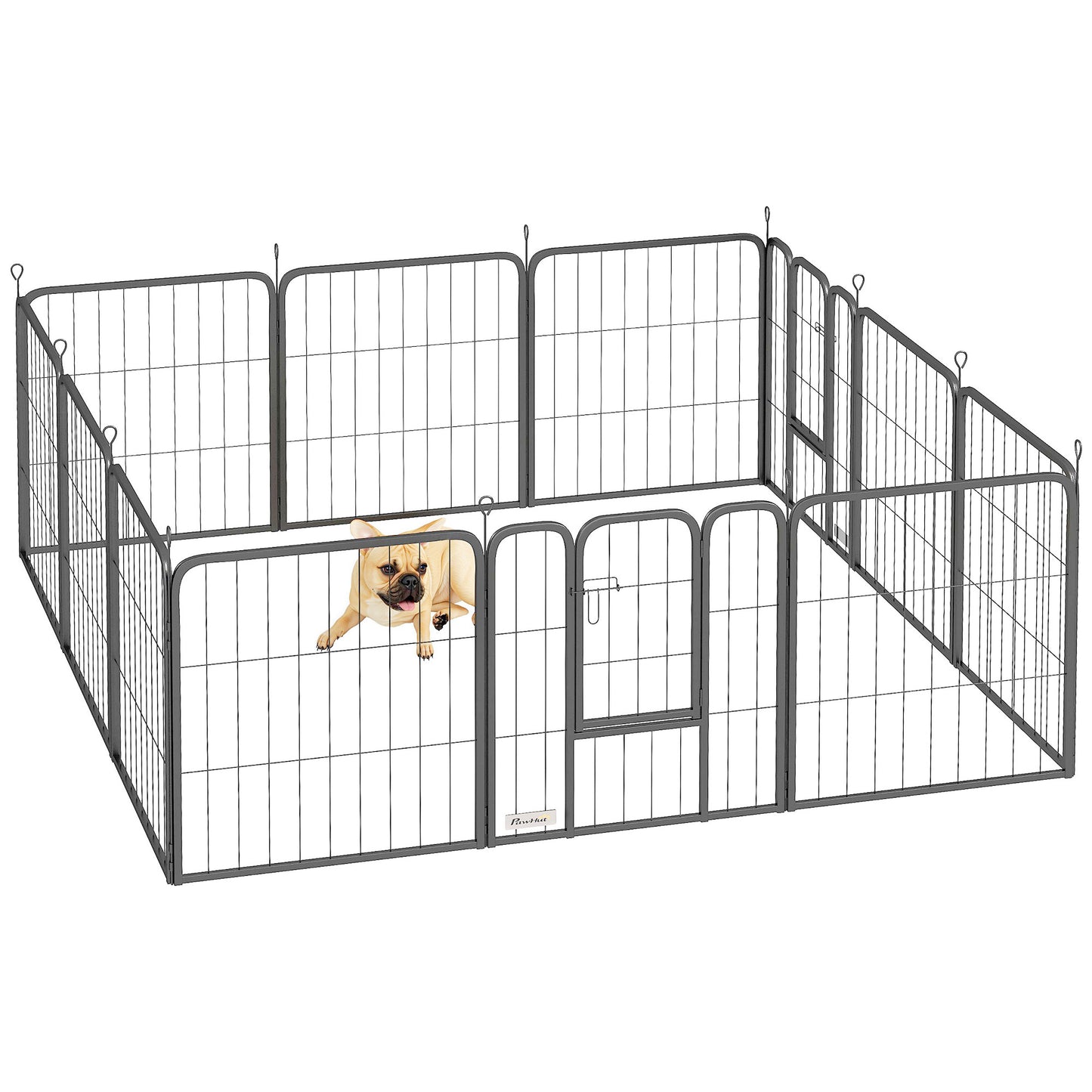 PawHut 12-Panel Solid Dog Playpen with Doors, for Small Dogs, 60cm High, Black