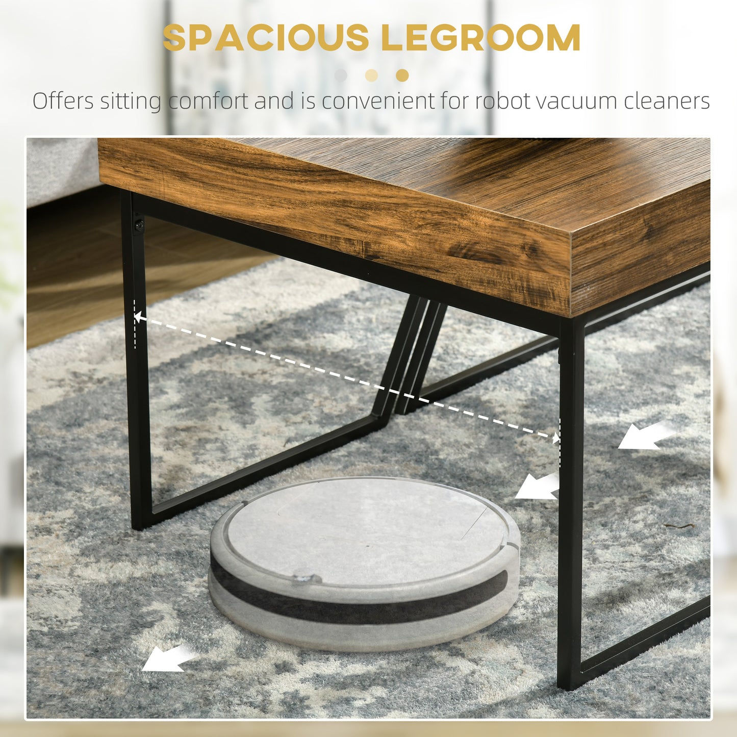 HOMCOM Coffee Table Set of 2, Geometric Coffee Table with Spacious Legroom, Steel Frame and Thick Tabletop, Industrial Coffee Tables