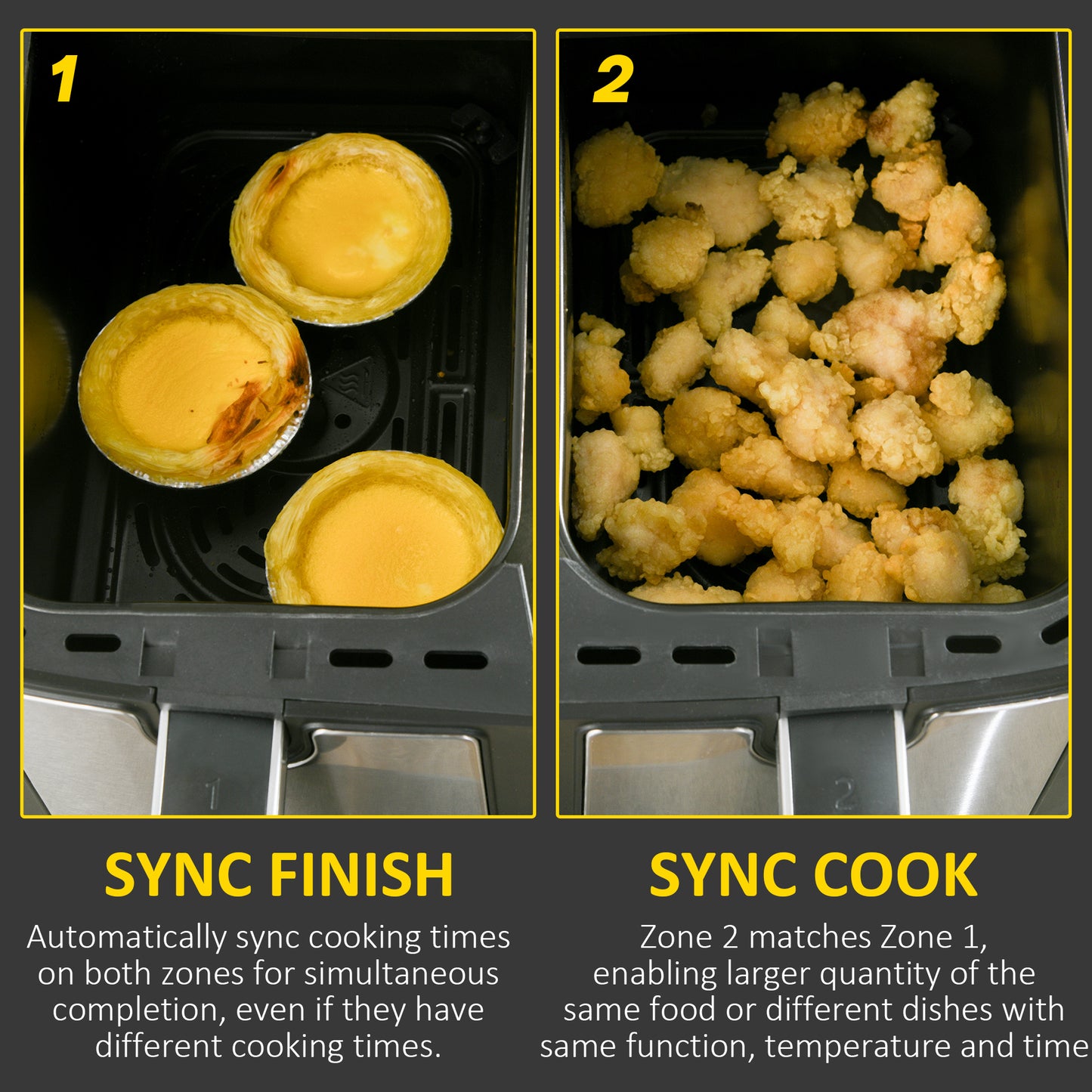 HOMCOM Dual Zone Air Fryer, 10-in-1 8L with Sync Cook & Sync Finish, 60-Minute Timer for Oil Free & Low Fat Cooking, 2400W