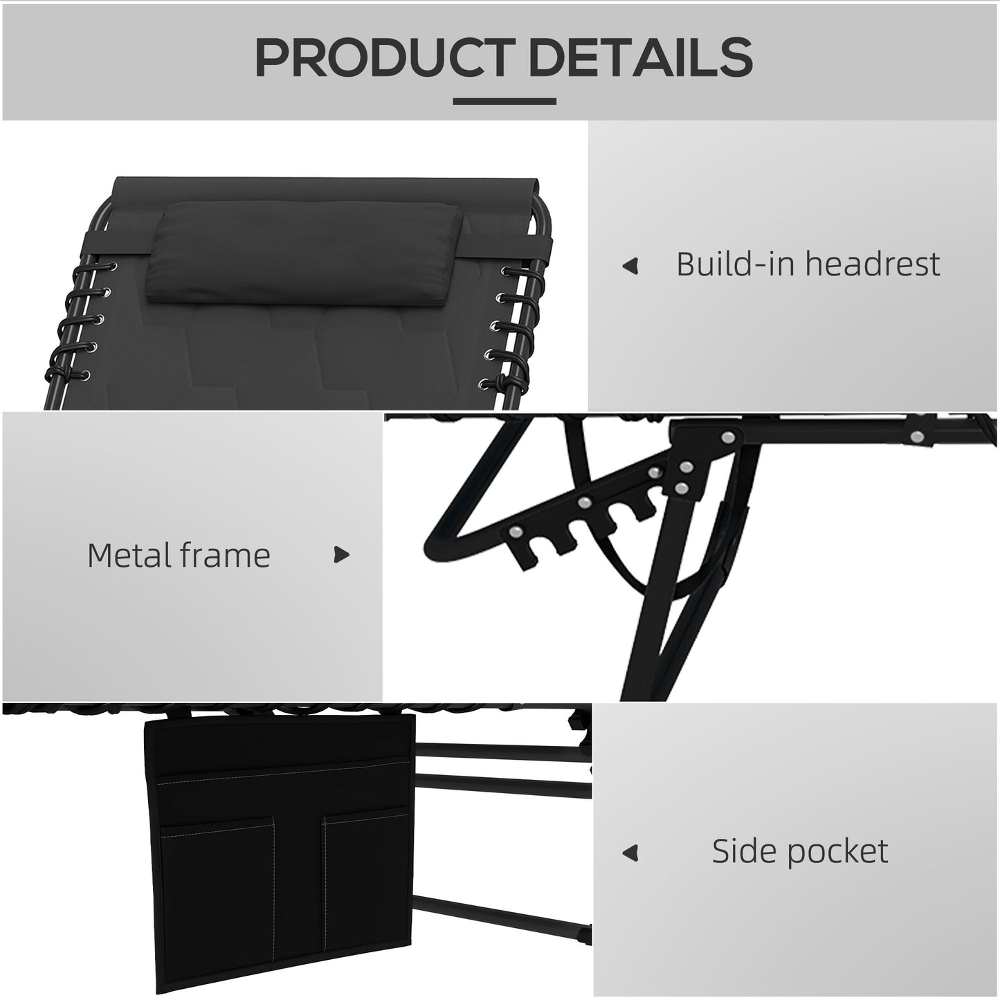 Outsunny Set of Two Sun Loungers, with Five-Position Reclining Backs - Black