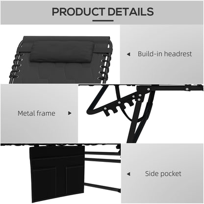 Outsunny Set of Two Sun Loungers, with Five-Position Reclining Backs - Black