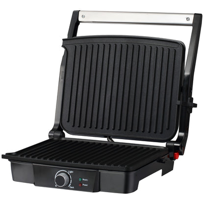 HOMCOM Health Grill & Panini Press, 4 Slice Toastie Machine, 2000W Electric Non-stick Grill with 180° Flat Open, Drip Tray and Adjustable Temperature