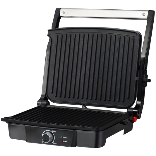 HOMCOM Health Grill & Panini Press, 4 Slice Toastie Machine, 2000W Electric Non-stick Grill with 180° Flat Open, Drip Tray and Adjustable Temperature