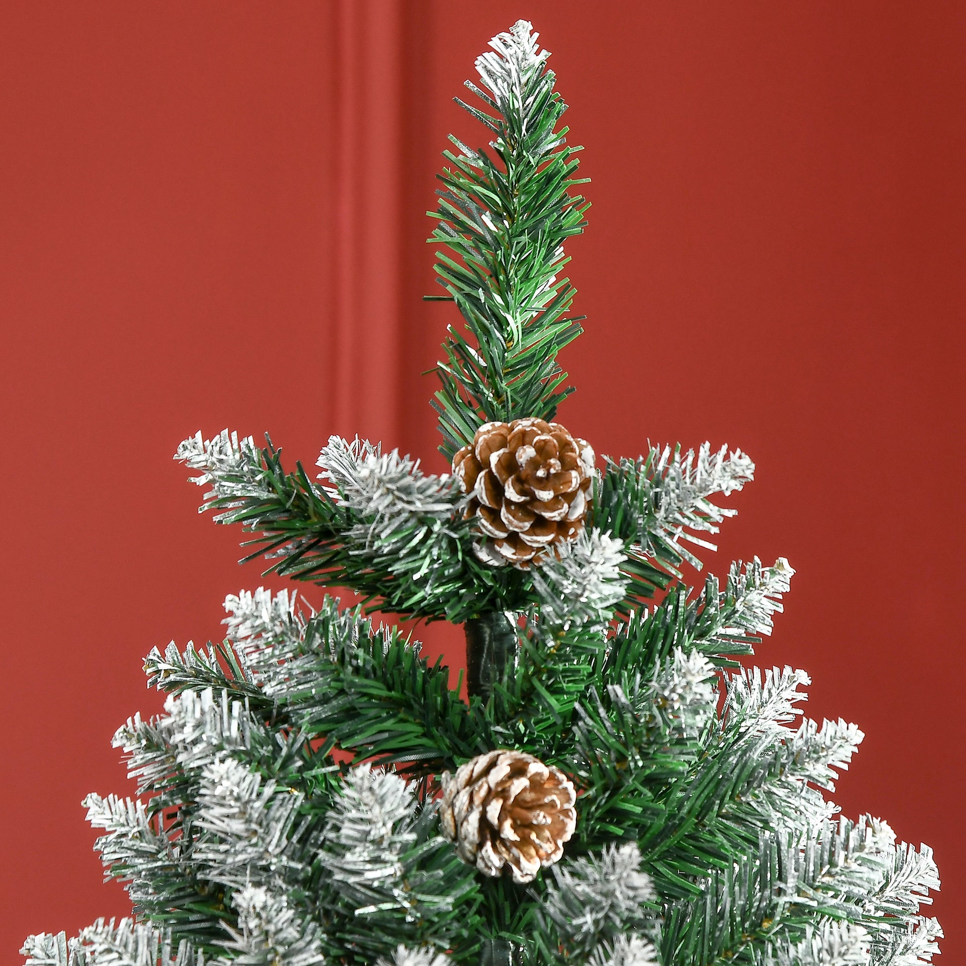 HOMCOM 6 Foot Snow Artificial Christmas Tree with Realistic Branches, Pine Cone, for Indoor Decoration, Green White