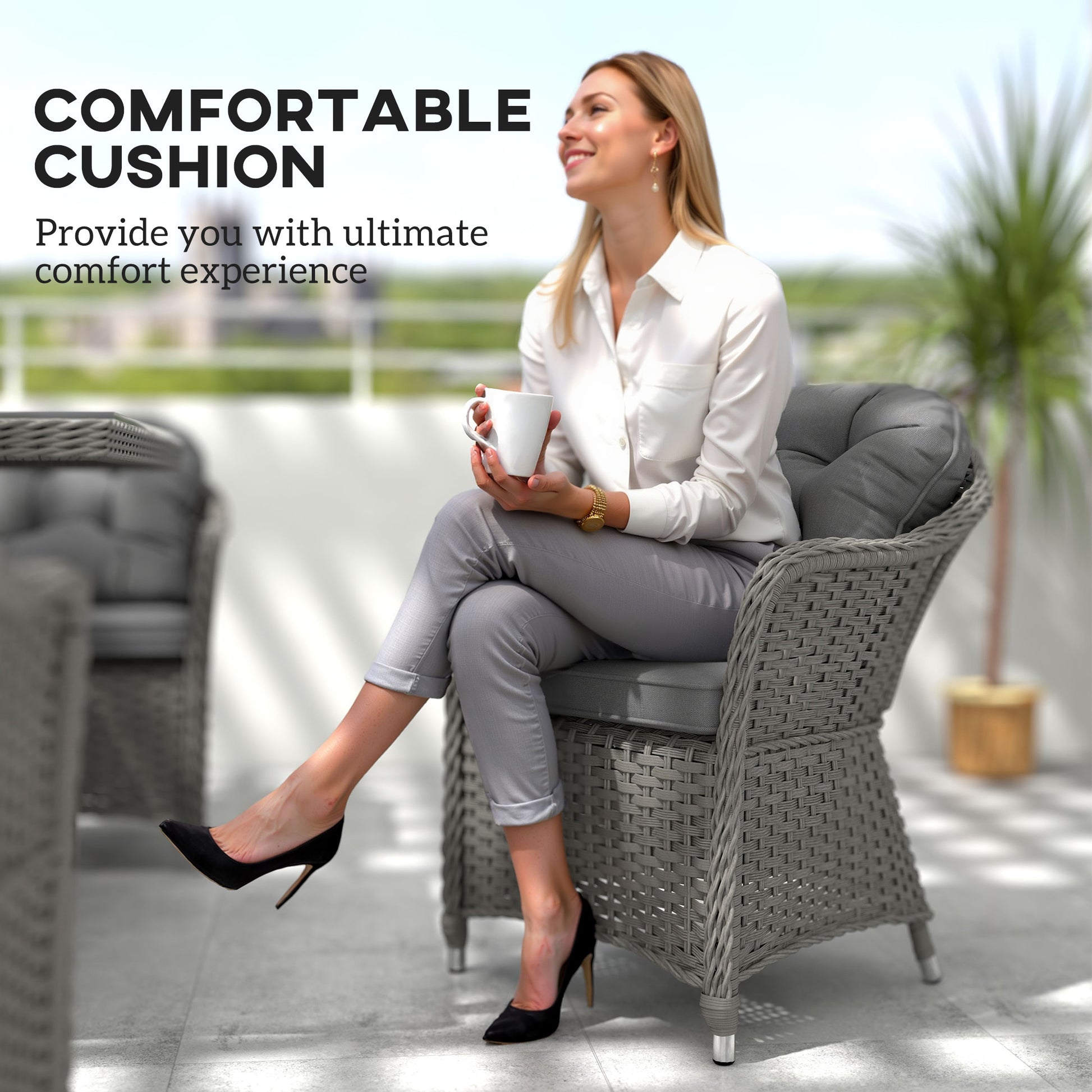 Outsunny Seven-Piece Rattan Dining Set - Light Grey