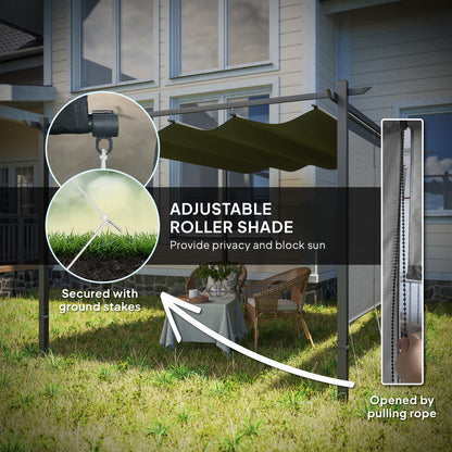 Outsunny 3 x 4m Metal Pergola with Retractable Roof and Roller Shade, Wall-Mounted or Free Standing Garden Gazebo Canopy Pergola Kit, UPF30+ Outdoor Sun Shade Shelter, Grey