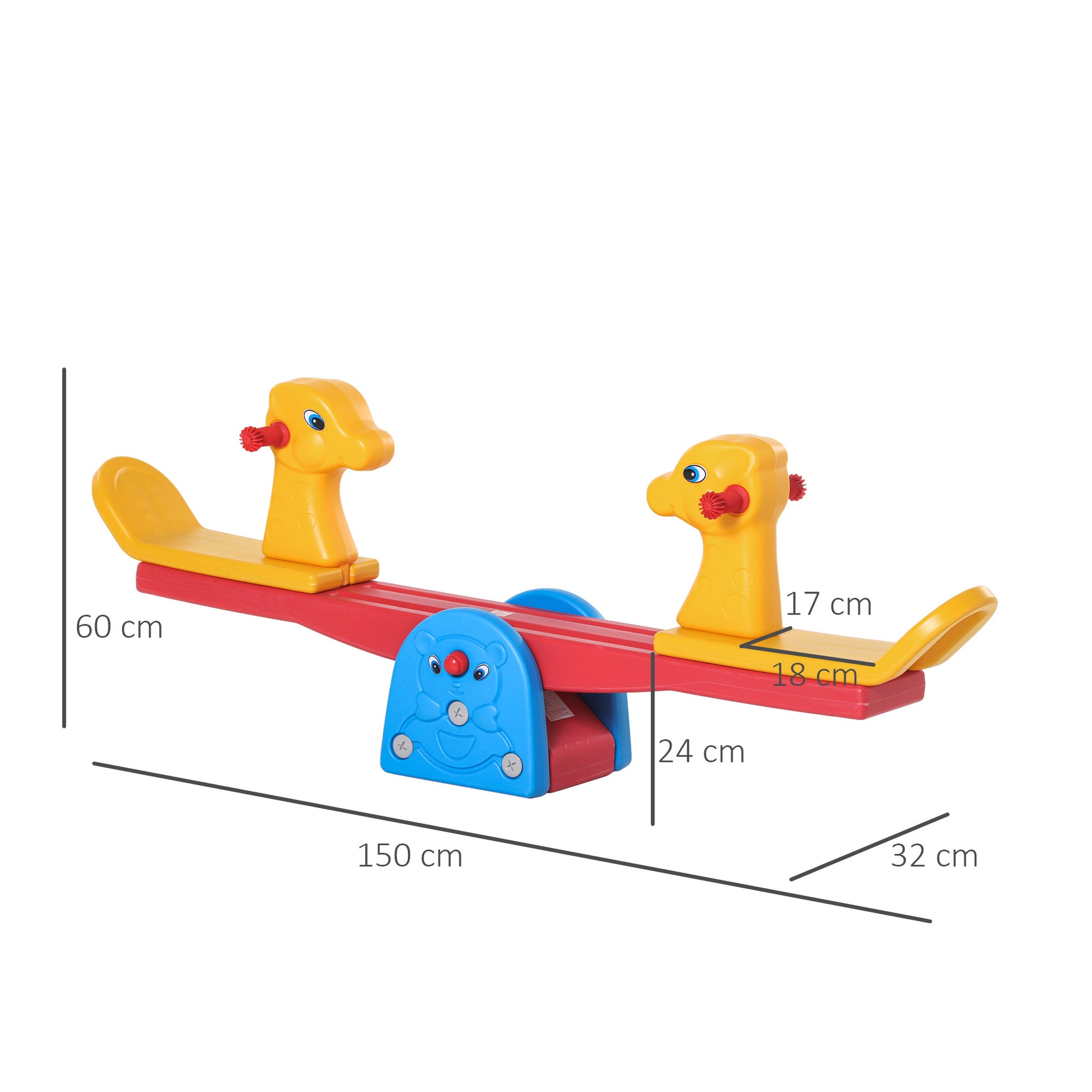 HOMCOM Kids Seesaw Safe Teeter Totter 2 Seats with Easy-Grip Handles, 360 Degrees Rotating Safe, Backyard Equipment, for 1-4 years old Multicolor