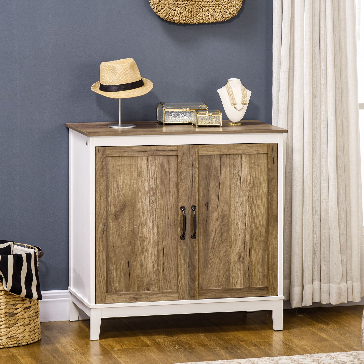 HOMCOM Farmhouse Storage Cabinet, Sideboard Storage Cupboard with Double Doors and Shelves, Dark Grey