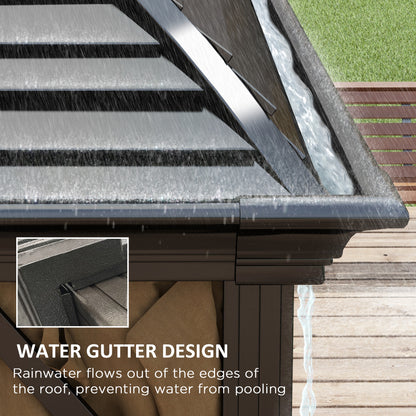 Outsunny 3 x 4m Hardtop Gazebo Canopy with Metal Roof, Aluminium Gazebo Permanent Pavilion with Netting and Curtains, Brown