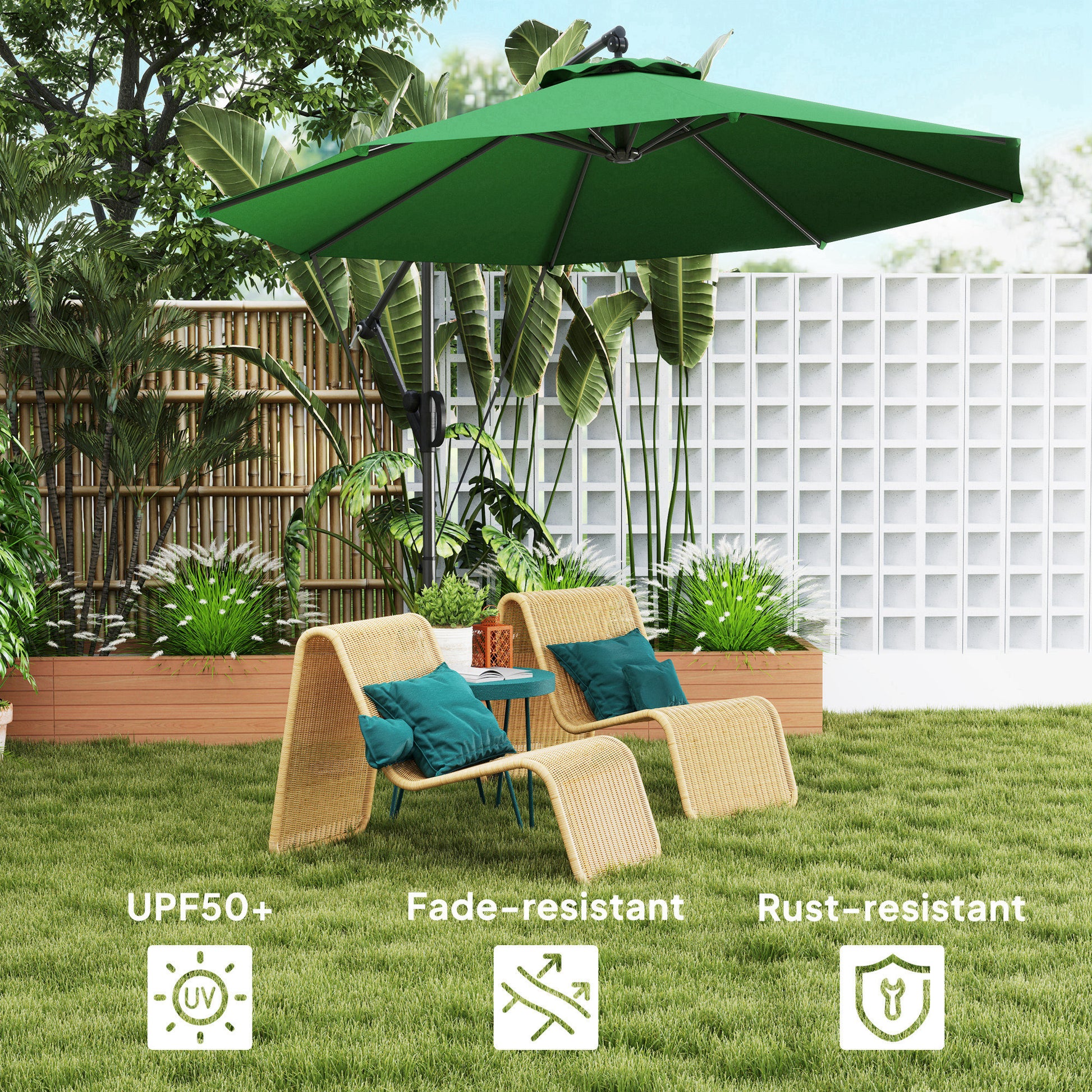 Outsunny 3(m) Garden Cantilever Parasol with Cover and Wind