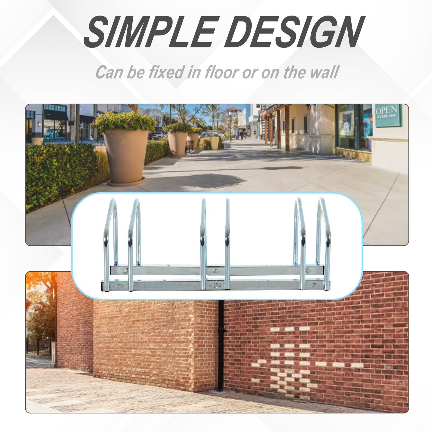 HOMCOM Bike Stand Parking Rack Floor or Wall Mount Bicycle Cycle Storage Locking Stand 76L x 33W x 27H (3 Racks, Silver)