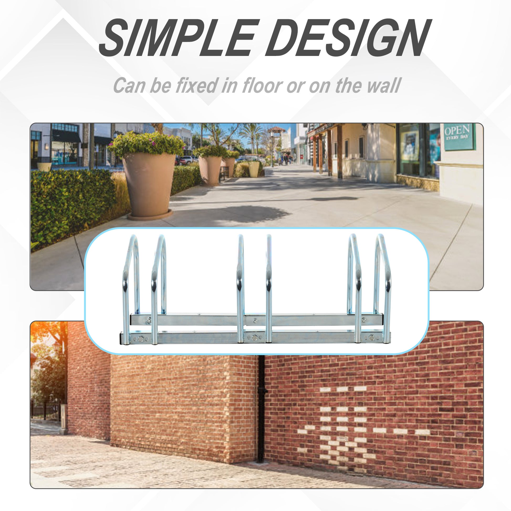 HOMCOM Bike Stand Parking Rack Floor or Wall Mount Bicycle Cycle Storage Locking Stand 76L x 33W x 27H (3 Racks, Silver)