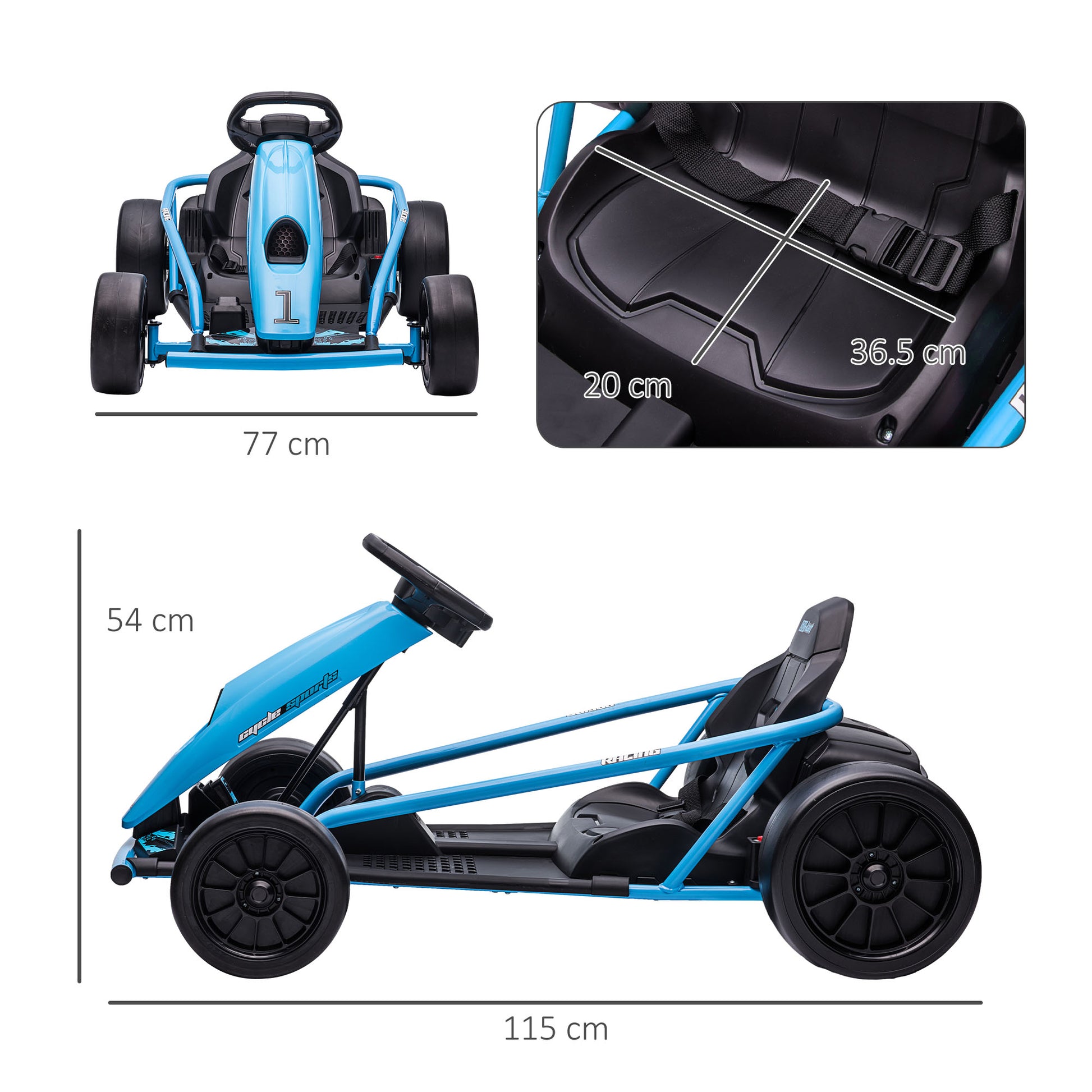 HOMCOM 24V Electric Go Kart for Kids, Drift Ride-On Racing Go Kart with 2 Speeds, for Boys Girls Aged 8-12 Years Old, Blue