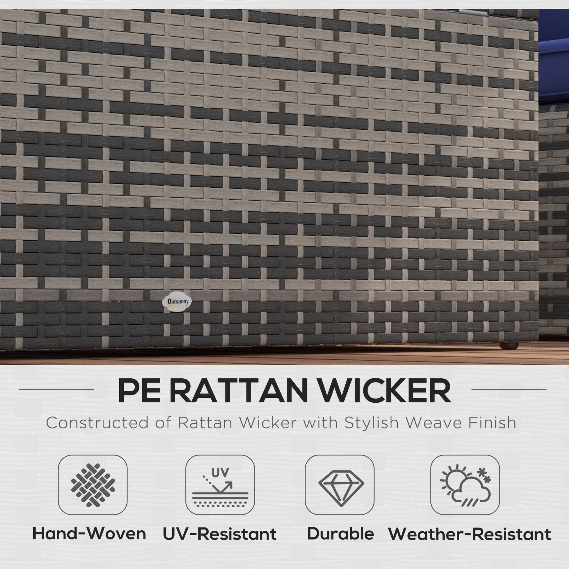 Outsunny 6 Pieces Rattan Garden Furniture Set, 7 Seater Wicker Outdoor Furniture Set with Storage Tea Table & Side Table, Sectional Garden Sofa Set with Cushions, Navy Blue