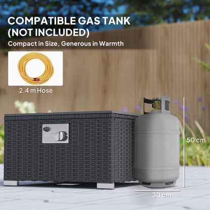 Outsunny Five Piece Rattan Garden Furniture Set with Gas Fire Pit Table and Footstool - Black and Cream White