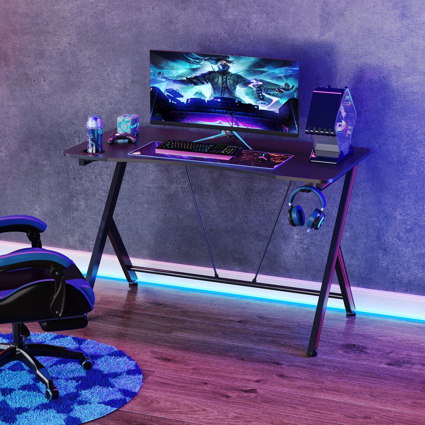 HOMCOM 120cm Gaming Computer Desk, Home Office Gamer Table Workstation with Cup Holder and Headphone Hook