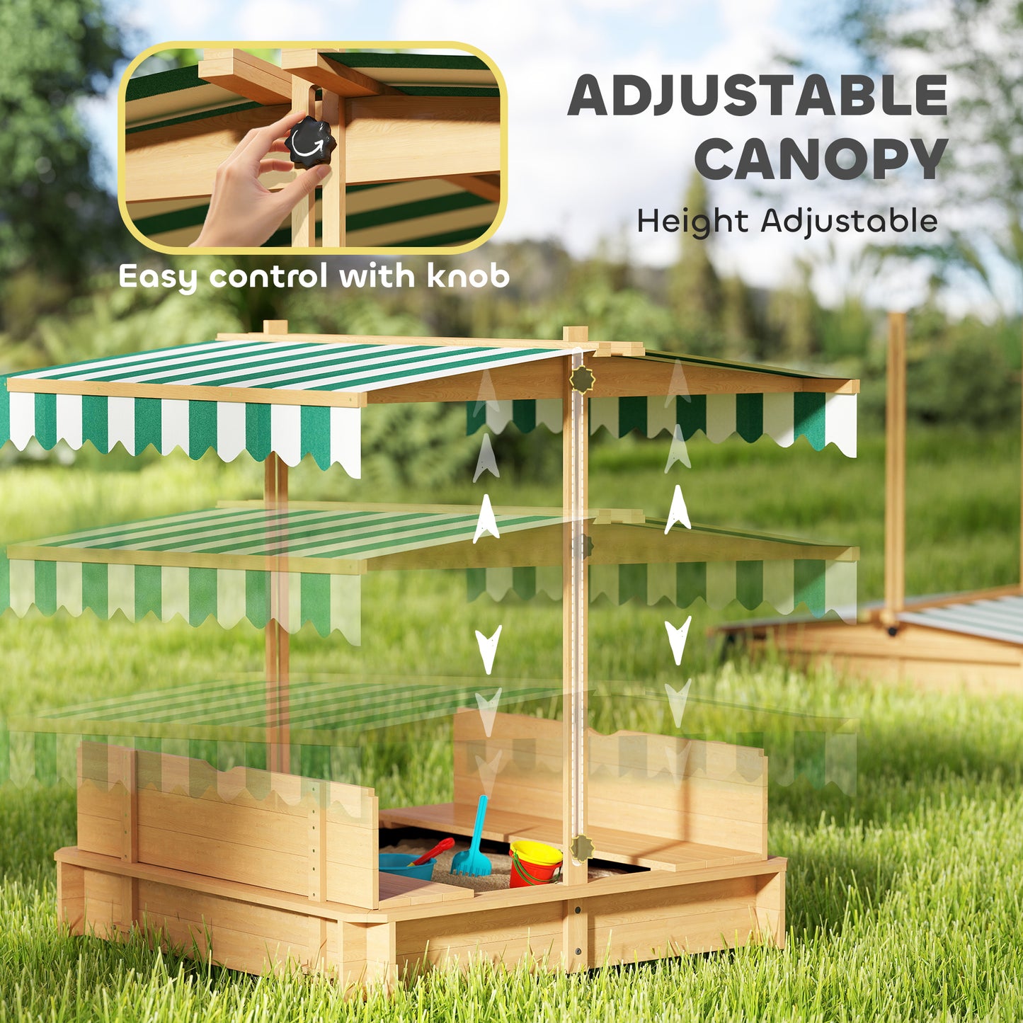 Outsunny Wooden Sandpit with Adjustable Canopy Light Brown