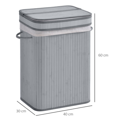 HOMCOM 70L Natural Wood Laundry Basket One Compartment w/Flip Lid Removable Lining Handles Board Base Foldable Water-Resistant Dirty Clothes Storage 