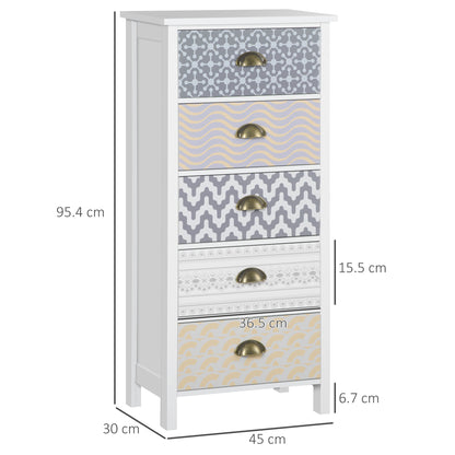 HOMCOM Chest of Drawers, 5-Drawer Tallboy Dresser with Metal Handles, Storage Cabinet Unit for Living Room, Bedroom